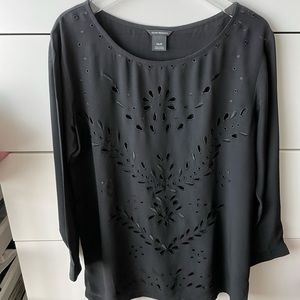 Club Monaco 100% Eyelet Silk Shirt Black